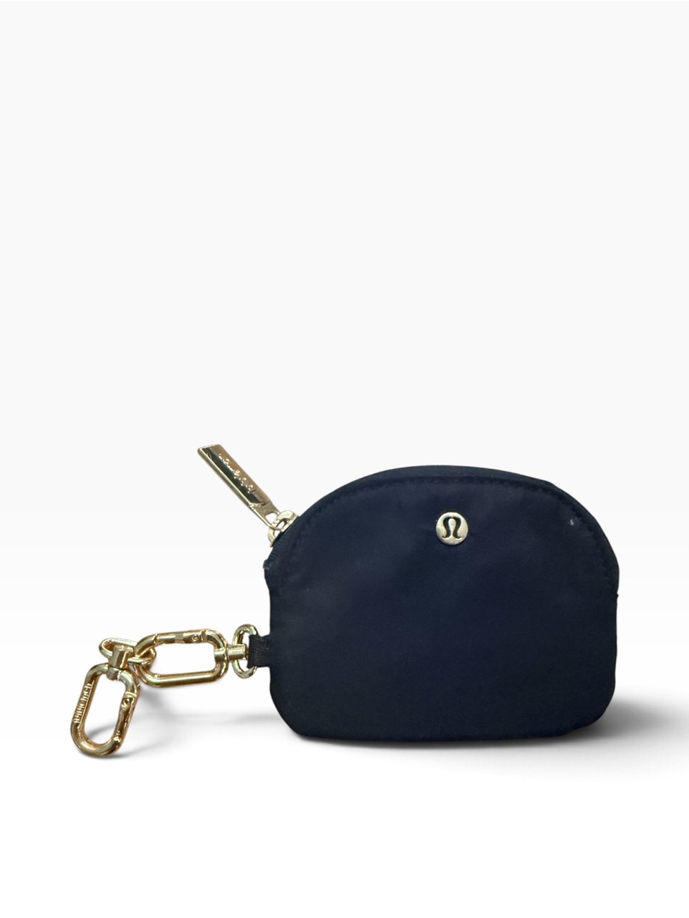 Lululemon Coin Pouch Black Gold Hardware Mini Zipper Wallet Keychain
